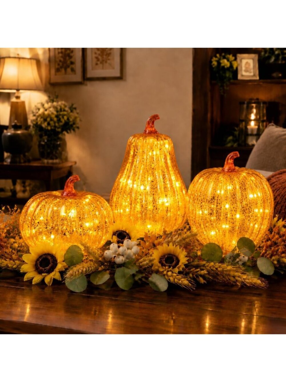 Mercury Glass Pumpkin Light - Fall Harvest & Halloween Decor Accent Piece